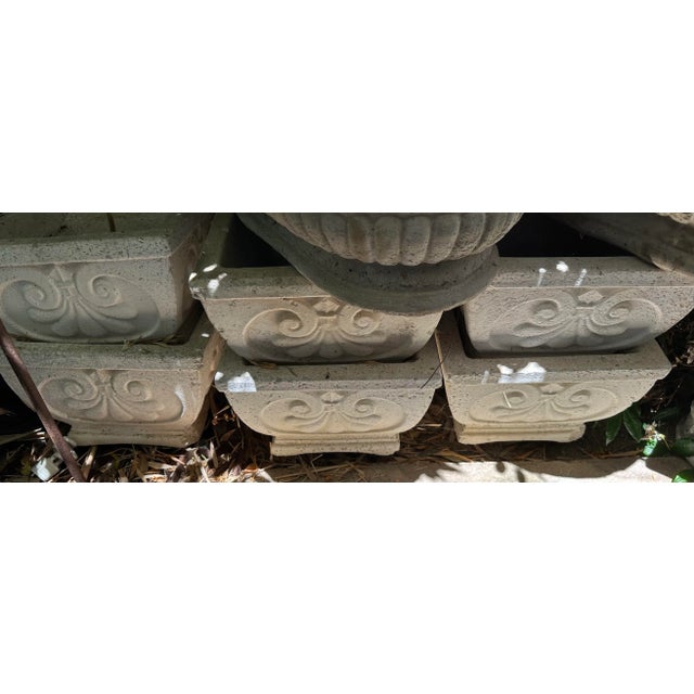 Vintage 1950 Square Fleur De Lis Stone Aggregate Concrete Garden Planters - Set of 2 For Sale - Image 12 of 12