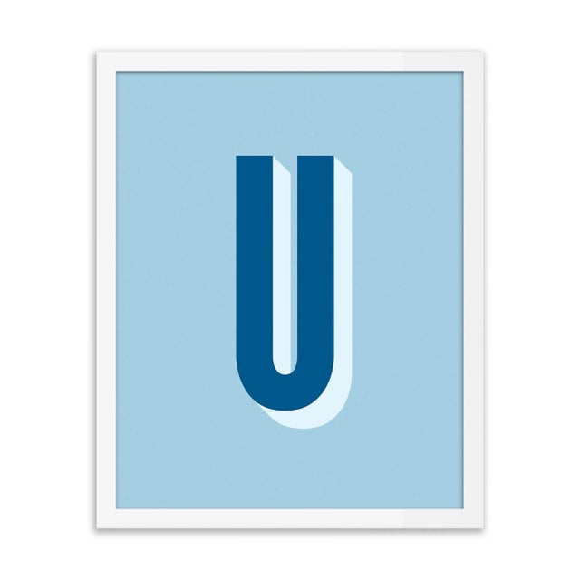 Alphabet Series in Blue, Letter U by Pencil & Paper in White Frame, XS Art Print For Sale