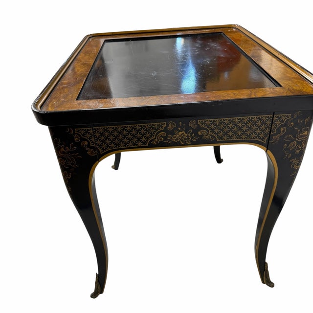 Late 20th Century Drexel Et Cetera Chinoiserie Black Lacquer One Drawer Side Drink Table For Sale - Image 5 of 12