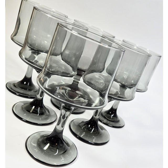 Smoky Grey Mid-Century Goblets- Set of Six For Sale - Image 9 of 12