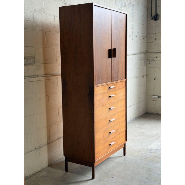Brown Mid 20th Century In Style of Richard Artschwager Walnut Gentleman’s Chest Mid Century Modern Tall Dresser Cabinet For Sale - Image 8 of 10