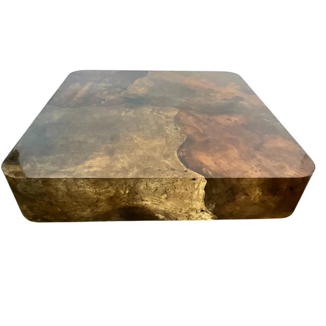 Aldo Tura 1980s Goatskin Curved Square Coffee Table W/Brass Base For Sale - Image 4 of 8