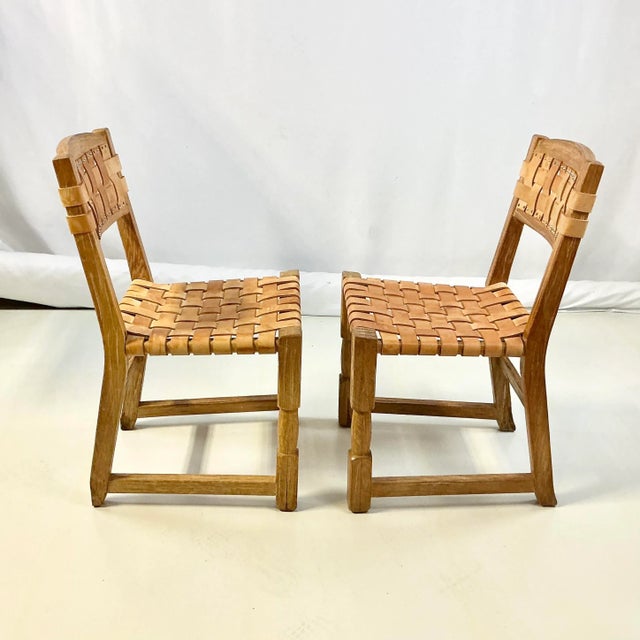 Cinco De Mayo - 1970s Brutalist Boho Chic Mexican Ceruse Oak & Leather Strap Dining Chairs - A Pair. For Sale - Image 10 of 13