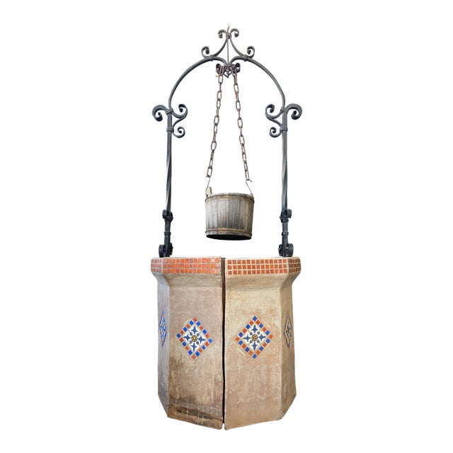 1920s Hillside Pottery Wishing Well With Original Malibu Tile and Iron For Sale