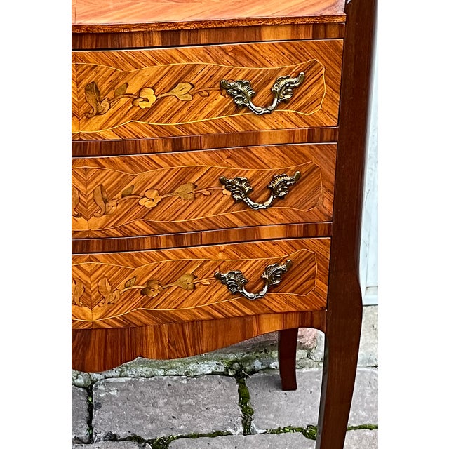 Brown Antique Wood Inlaid Chest of Drawers, 1950s For Sale - Image 8 of 15