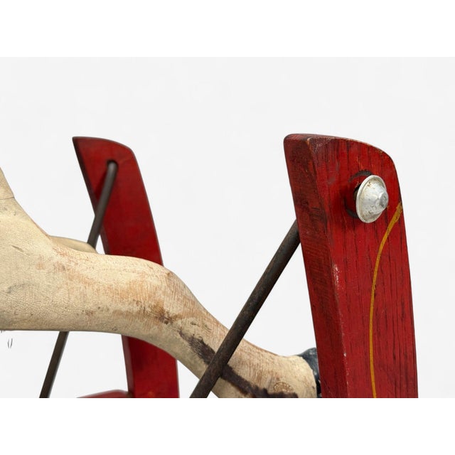 Red Victorian, Painted Wood, Primitive Rocking Horse, Usa, 19th C. For Sale - Image 8 of 13