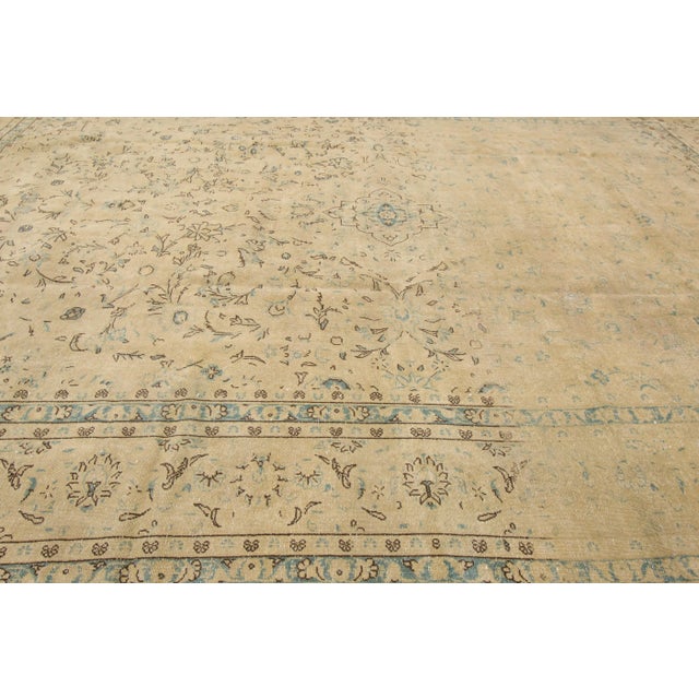 Vintage Persian Tabriz Handmade Beige Floral Wool Rug For Sale - Image 4 of 7