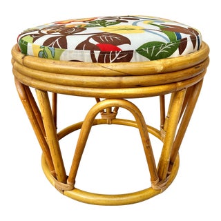 Vintage Coastal Style Rattan Footstool / Ottoman For Sale