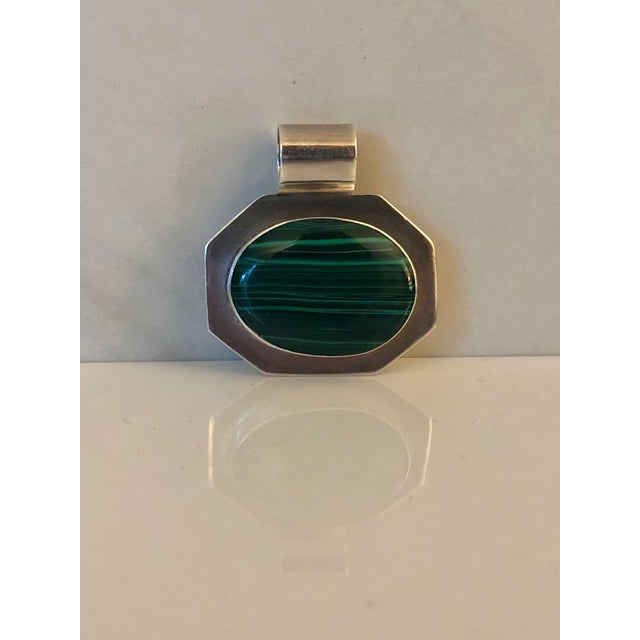 Vintage Malachite and Sterling Silver Modernist Pendant For Sale - Image 6 of 7