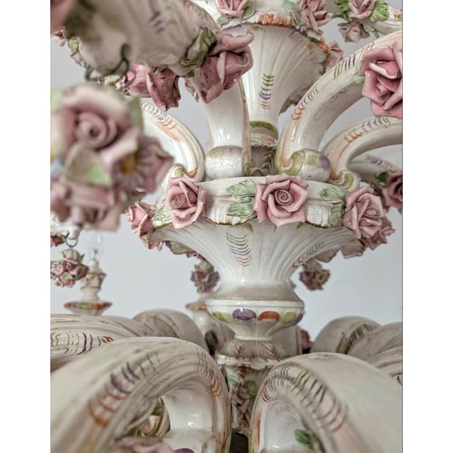 Large Italian Porcelain Three Tier Chandelier in the style of Capodimonte, 1950s For Sale - Image 10 of 13