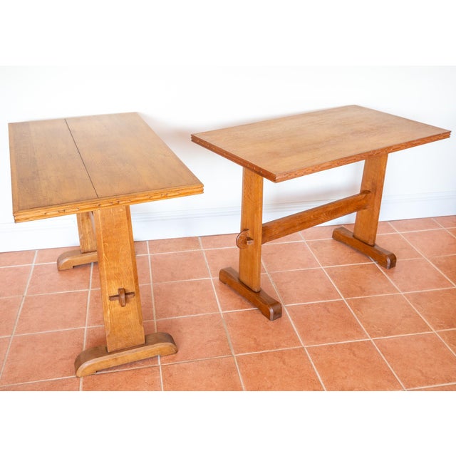 Light Oak Refectory Trestle Tables, 1920, Set of 2 For Sale - Image 15 of 18