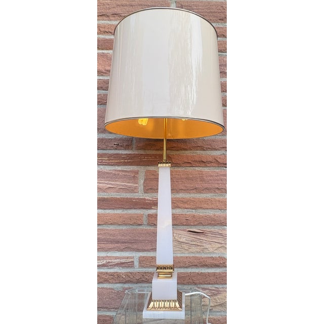 1970s Brass and Onyx 2-Light Table Lamp with Fabric Shade from Versace, 1970s For Sale - Image 5 of 13