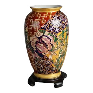 Early 20th Century Chinese Porcelain Vase with Bamboo & Flowers on Hardwood Stand