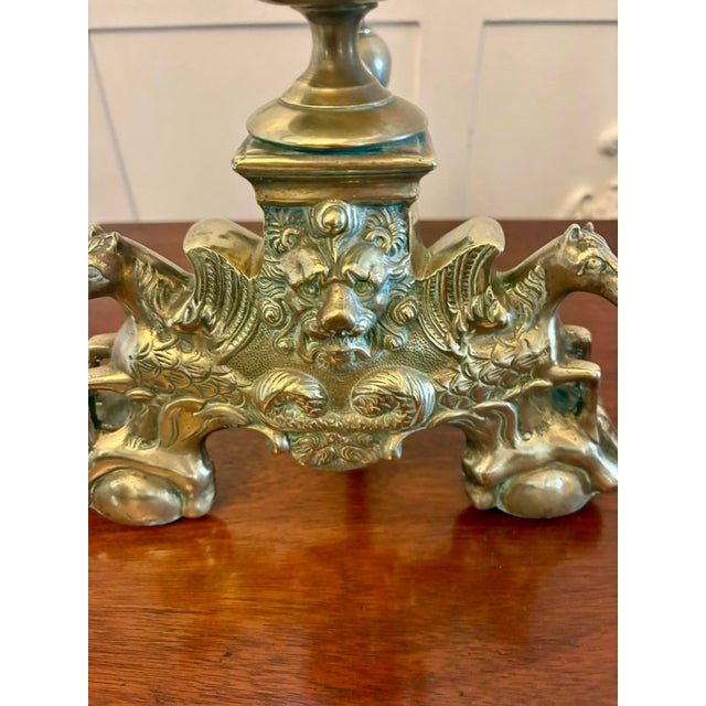 Large Antique Victorian Ornate Brass Fire Dogs and Andirons, 1880, Set of 2 For Sale - Image 11 of 14