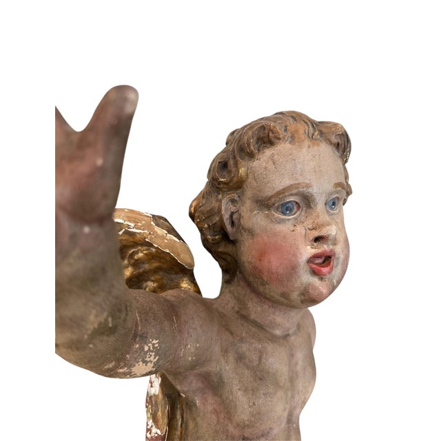 18th Century Large Bavarian Baroque Polychrome and Parcel-Gilt Carved Wood Putto.. For Sale - Image 4 of 12