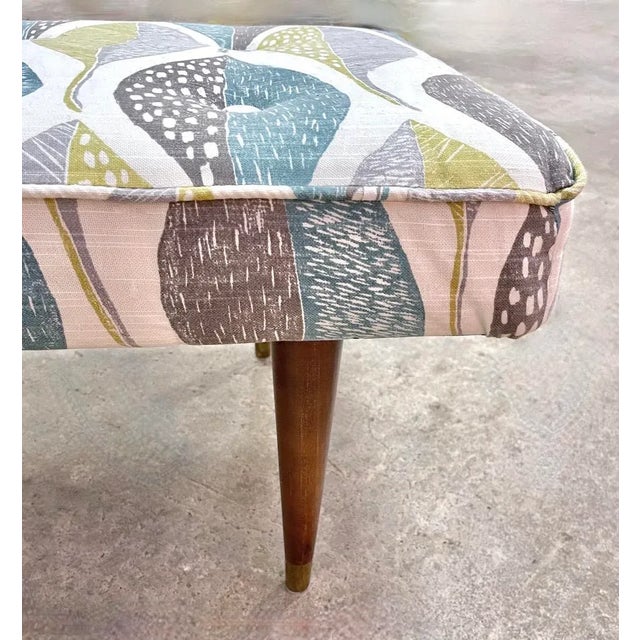 Mid 20th Century Vintage Mid-Century Modern Leaf Print Bench For Sale - Image 5 of 6