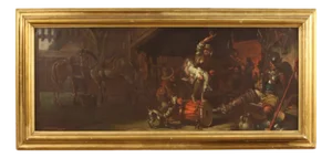 Mattia Traverso, Popular Scene, 20th Century, Oil on Canvas, Framed