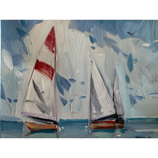 Contemporary 2024 American Oil Sail Boat Seascape by Jose Trujillo in Plein Air Frame For Sale - Image 3 of 6