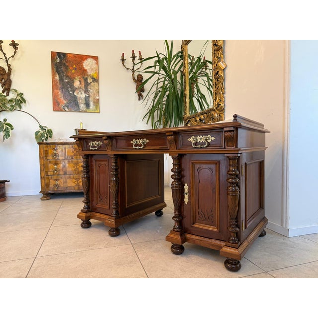 Magnificent Gründerzeit Column Desk, Diplomat's Desk, Knight's Desk. Dimensions: Overall height x width x depth 85 x 140 x...