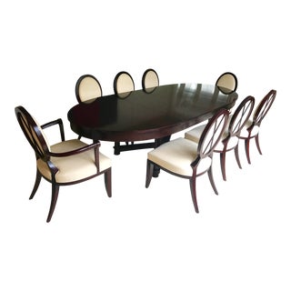 Barbara Barry Oval Mahogany Dining Table & X-Back Chairs For Sale