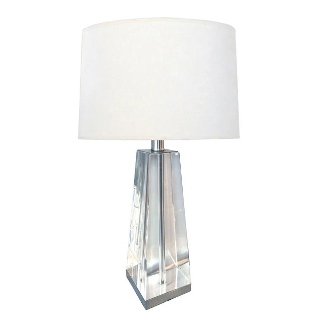 White 1980s Solid Crystal Obelisk-Form Table Lamp For Sale - Image 8 of 8