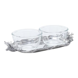 St. Anton Stag Head Pewter Serving Tray with Glass Bowls For Sale