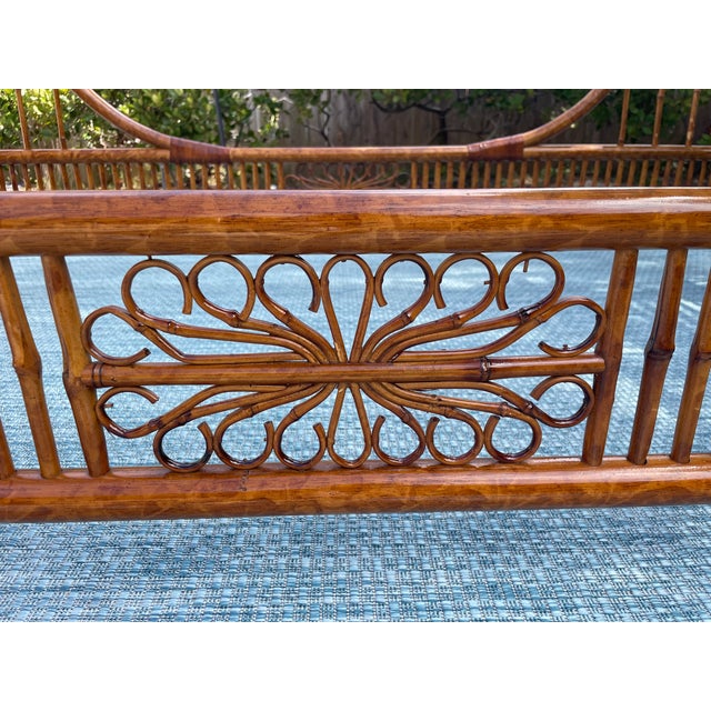 Wood Vintage Rattan & Bamboo Sleigh Bed, Chinoiserie Style For Sale - Image 7 of 11