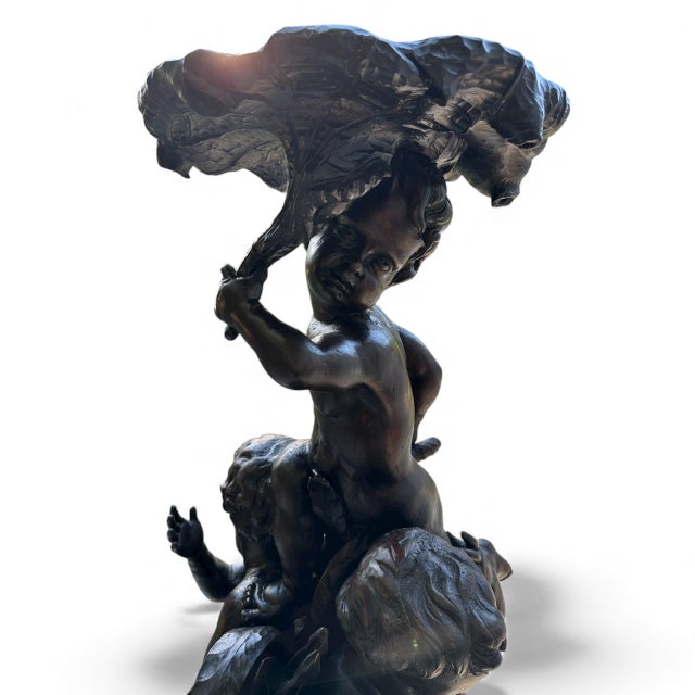 Monumental Large Scale Italian Carved Wood Putti Pedestal Sculpture For Sale - Image 4 of 10