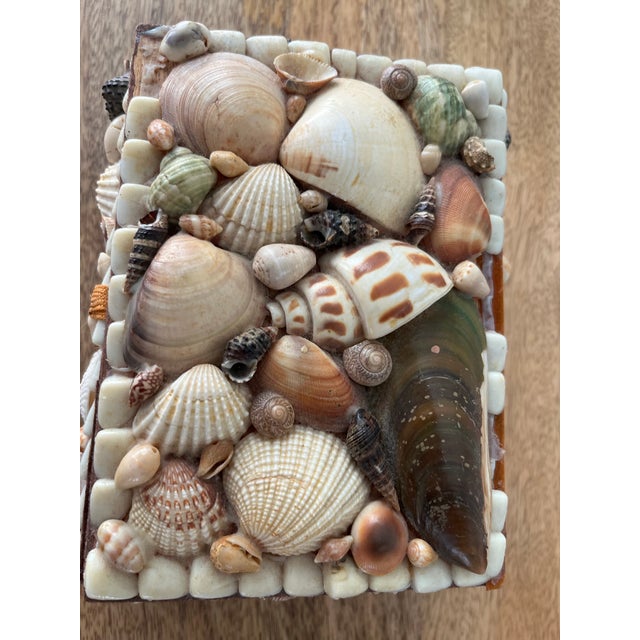 Textile 1970s Vintage Seashell Encrusted Box For Sale - Image 7 of 11