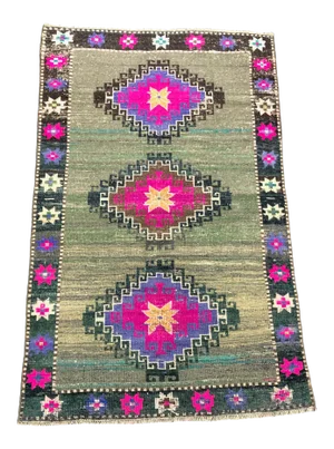 Vintage Multicolor Authentic Turkish Handmade Wool Rug