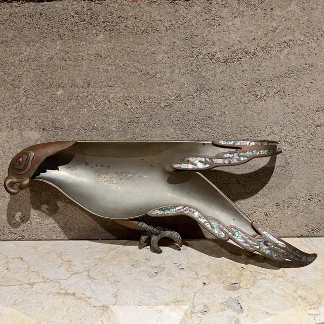 1970s Handwrought Parrot Dish Metal Stone Style Los Castillo Mexico For Sale - Image 12 of 12