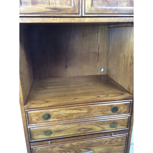 1970s Vintage Oak Wall Unit With Brass Hardware by Thomasville For Sale - Image 5 of 18