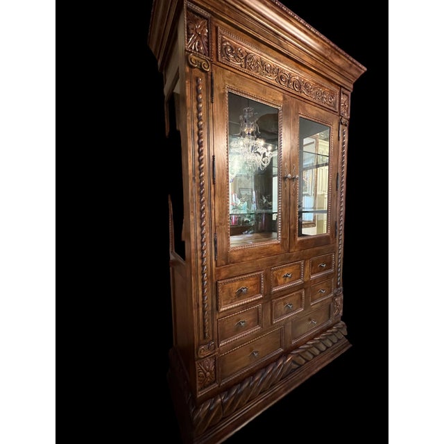Spanish Solid Wood Spanish Colonial China Cabinet For Sale - Image 3 of 10