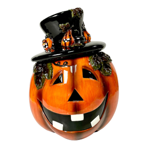 1990s Vintage Americana Boho Chic Halloween Jack-O-Lantern Ceramic Cookie Jar.