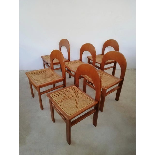 Tan Dining Chairs in Curved Wood & Straw in the Style of Stilwood, Vienna, 1970s, Set of 6 For Sale - Image 8 of 13