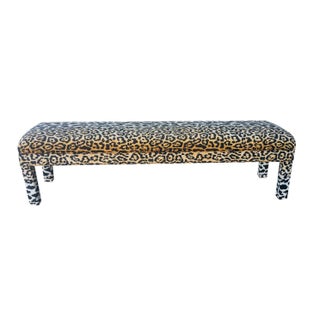 Long Parsons Bench in Velvet Leopard Print For Sale
