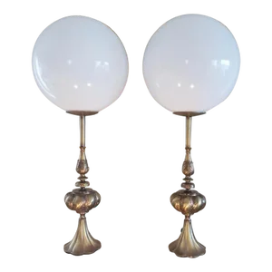 Pair of Vintage Hollywood Regency 1950’s Rembrandt Tall Brass Globe Table Lamps