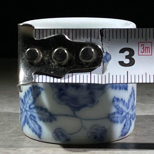 Ceramic Blue & White Porcelain Thumb Ring With Floral Motif For Sale - Image 7 of 9