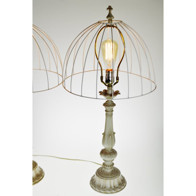 Vintage Metal Candlestick Table Lamps With Metal Cage Lamp Shades