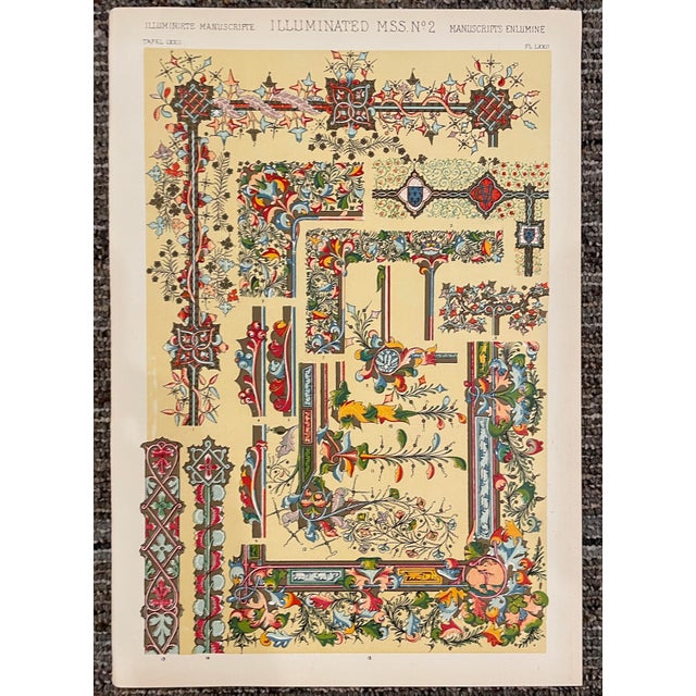 "Illuminated Manuscript" pair of chromolithograph plates from a 1910 printing of Owen Jones (1809-1874) "Grammar of...