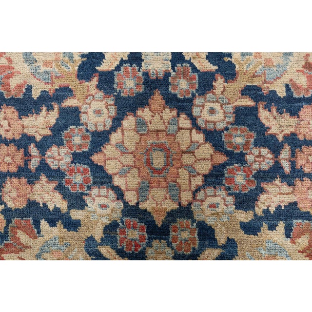 Blue Antique Persian Tabriz Botanic Blue Red Beige Handmade Wool Carpet For Sale - Image 8 of 10