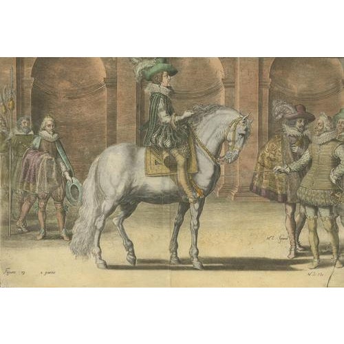 Paper French School Artist, Equestrian Court, 1623, Engraving, Set of 2 For Sale - Image 7 of 10