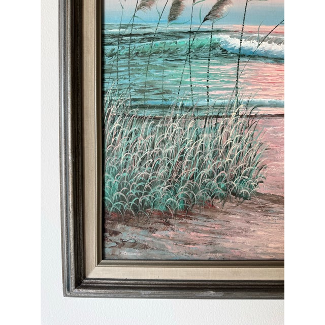 Sky Blue Vintage Impressionist Beach Seascape Sunset Oil Painting, Framed For Sale - Image 8 of 12