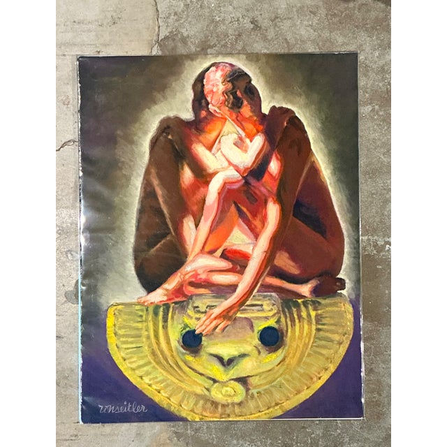 Vintage Ron Seitler Figurative Oil Crayon Drawing For Sale - Image 4 of 12