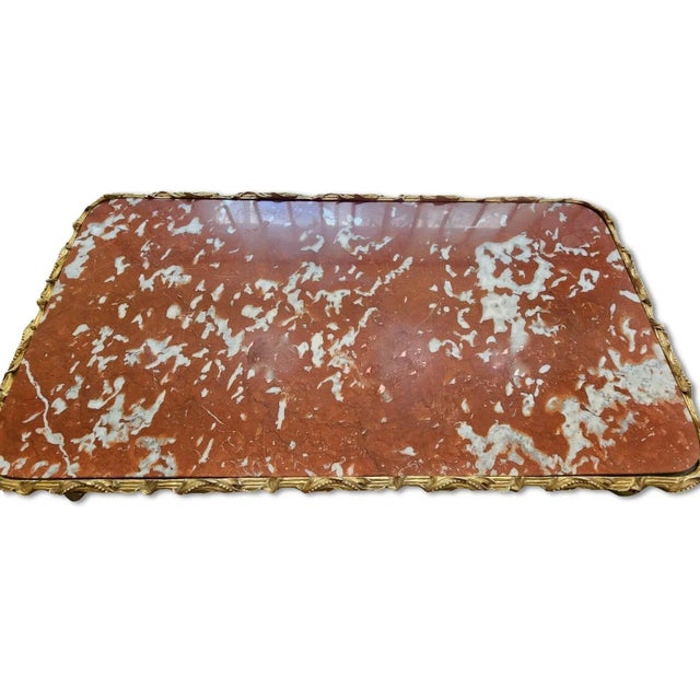 Mid 20th Century Rosso Verona Marble & Gilt Coffee Table For Sale In Los Angeles - Image 6 of 13
