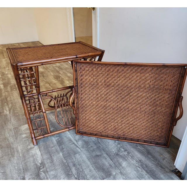 Vintage Ralph Lauren Style Bamboo Butler Tray Table With Lyre Base For Sale - Image 13 of 17
