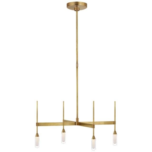 Overture Medium Downlight Chandelier in Natural Brass with Clear Glass Designer: Peter Bristol Fixture Height: 13.25" Min....
