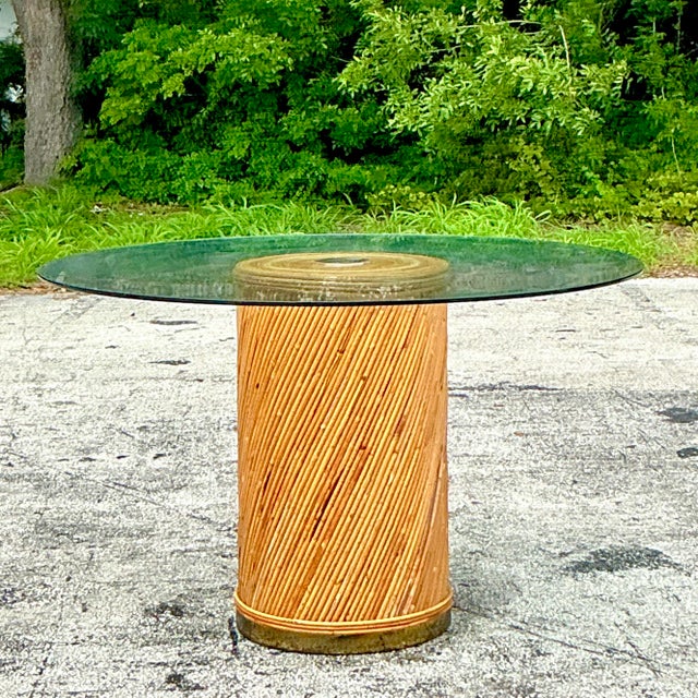 Vintage Coastal Twisted Reed and Brass Dining Table | Chairish