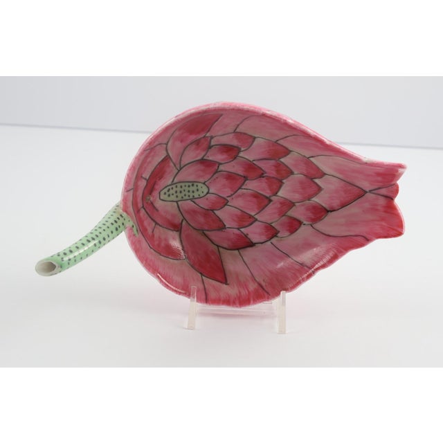 Pink Chinese Porcelain Lotus Form Bowl With Spout, Hand-Painted Pink & Green, Late 20th Century For Sale - Image 8 of 10
