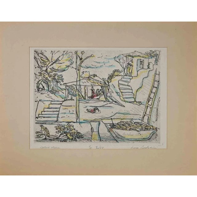 Etruscan Tavern is an original artwork realized by the Italian artist Luigi Bartolini (1892-1963) in 1955 Etching and...